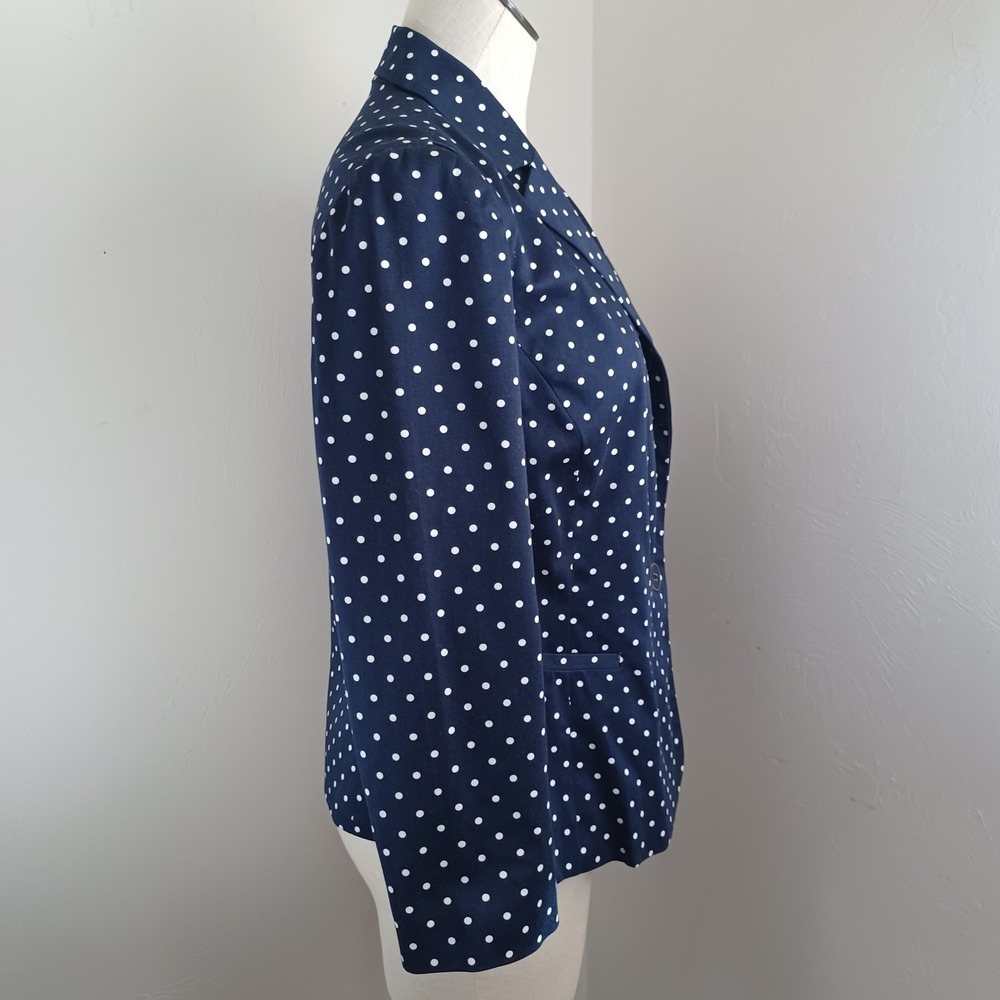 Sandro Studio Navy Blue White Polka Dot Single Button Blazer Jacket Women Size M - Picture 8 of 9